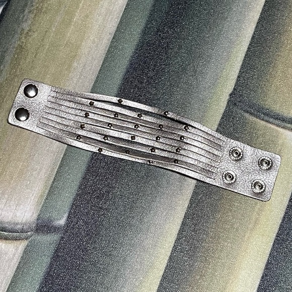 Soft Silver Leather Bracelet w/ Tiny Brass Metal Studs - Picture 3 of 6